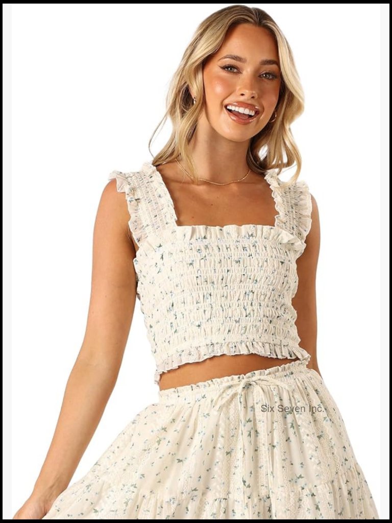 Sleeveless Cropped Square Neck Tank Top With Ruffle Details